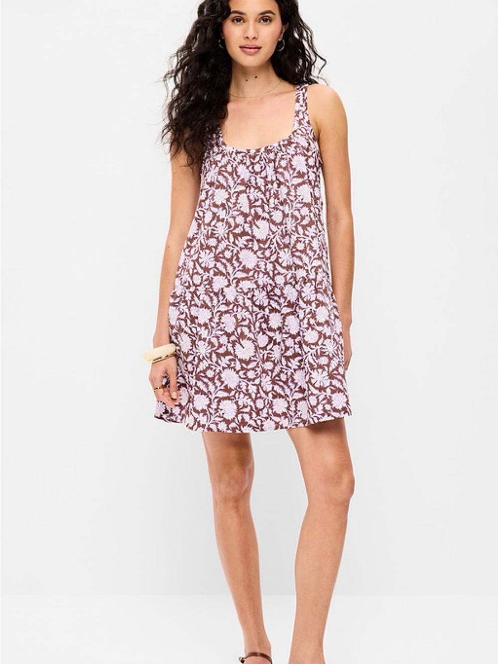Old Navy Pink and Brown Floral Sleeveless Mini Dress